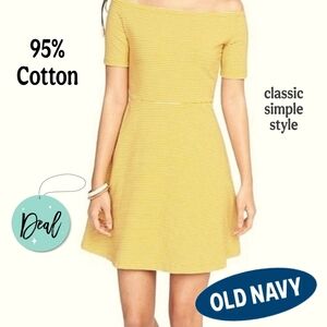Old Navy Yellow Striped Off The Shoulder Fit  And Flare Dress